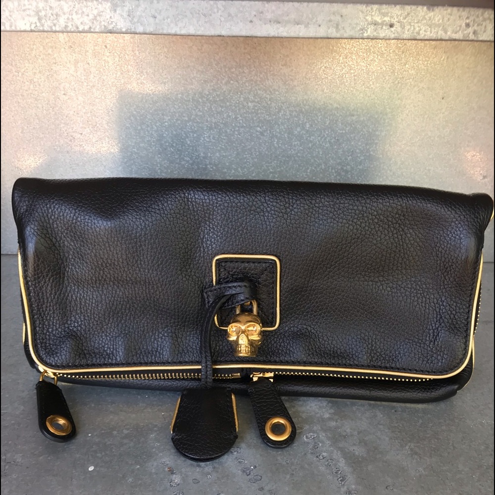 Alexander McQueen Black Leather Clutch with Gold Hardware